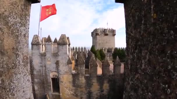 Almodovar Del Rio Ισπανια Ferbuary 2023 Σημαία Πάνω Από Κάστρο — Αρχείο Βίντεο