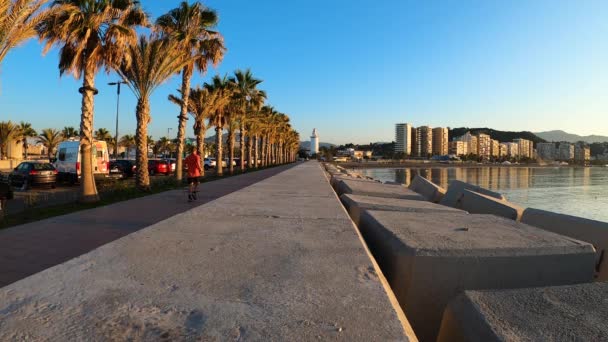 Malaga Espanha Julho 2023 Belo Nascer Sol Costa Málaga Praia — Vídeo de Stock