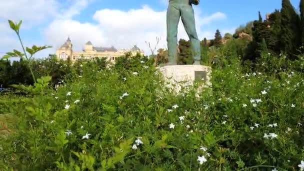 Malaga Hiszpania Lipiec 2023 Pomnik Biznaguero Estatua Del Biznaguero Pobliżu — Wideo stockowe