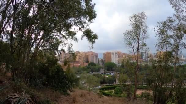 Malaga Spanien Juli 2023 Panoramautsikt Över Malaga Mulen Sommardag Morgonen — Stockvideo