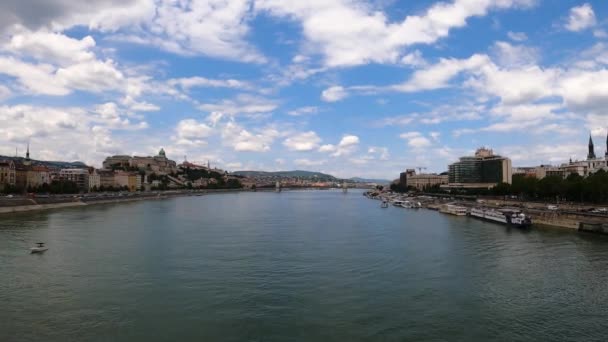 Будапест Хангария Июля 2023 Года Панорамный Вид Реку Дунай Будапеште — стоковое видео
