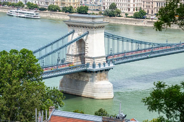 Будапешт Hungary July 2023 Ланцюговий Міст Сцени Над Дунаєм Будапешті — стокове фото