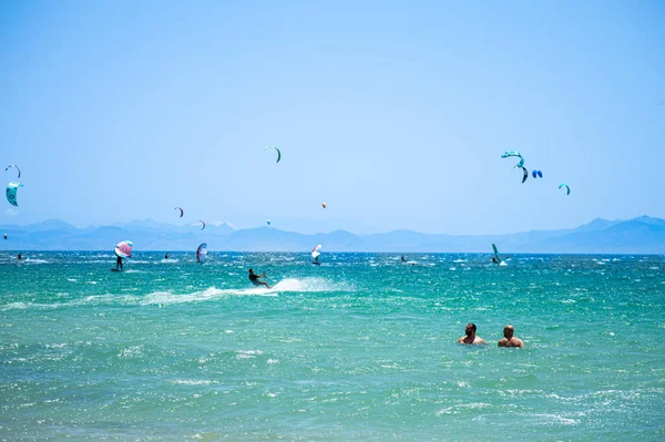 Tarifa Spain June 2023 Kitesurfing Valdevaqueros Beach 지브롤터 2023 — 스톡 사진