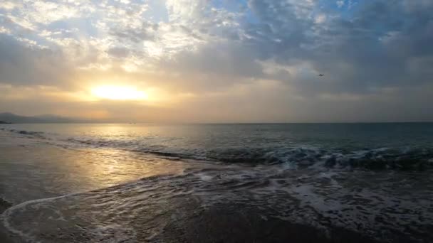 Prachtige Zonsopgang Aan Kust Van Malaga Costa Del Sol — Stockvideo