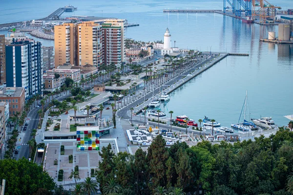 Malaga Spanien Juli 2023 Panoramautsikt Över Malaga Mulen Sommardag Morgonen — Stockfoto