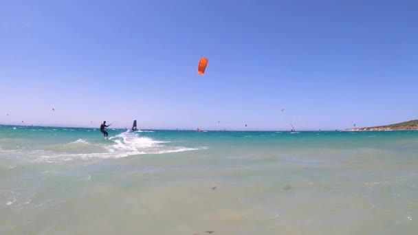 Tarifa Spanyolország 2023 Június Kitesurfing Valdevaqueros Strandon Gibraltári Szoros Tarifában — Stock videók