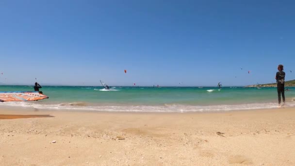 Tarifa Ισπανια Ιουνιου 2023 Kitesurfing Στην Παραλία Valdevaqueros Γιβραλτάρ Στενό — Αρχείο Βίντεο