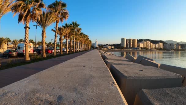 Malaga Hiszpania Lipiec 2023 Piękny Wschód Słońca Wybrzeżu Malagi Plaża — Wideo stockowe