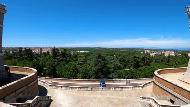 マドリード スパイス ジュリー 2023 スペインのマドリードのミラドール コーニサ パラシオ リアルからの街並みのパノラマビュー 2023年7月8日 — ストック動画