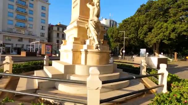 Malaga España Agosto 2023 Monumento Marques Larios Inicio Calle Larios — Vídeo de stock