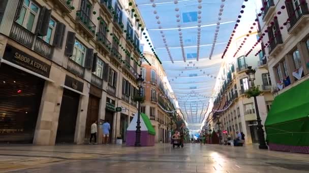 Малага Испания Августа 2023 Года Ворота Ферии Начале Улицы Лариос — стоковое видео