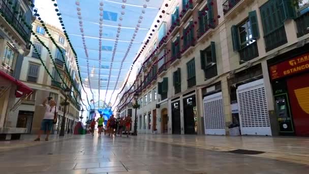 Malaga España Agosto 2023 Puerta Feria Inicio Calle Larios Málaga — Vídeo de stock