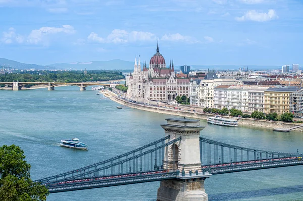 Budapest Węgry Lipca 2023 Wschodni Brzeg Dunaju Parlament Węgierski Budapeszcie — Zdjęcie stockowe