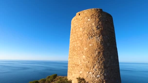 Soluppgång Över Medelhavet Historiska Torre Vigia Cerro Gordo Ett Vakttorn — Stockvideo