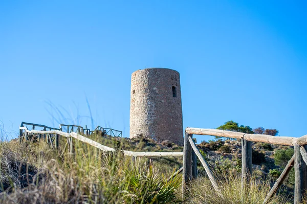 Mediterrán Tengerparti Táj Történelmi Torre Vigia Cerro Gordo Egy Őrtorony — Stock Fotó