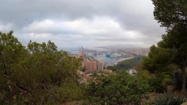 Malaga Spanien Juli 2023 Panoramautsikt Över Malaga Mulen Sommardag Morgonen — Stockvideo