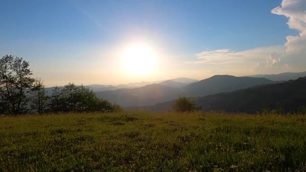 Karpaten Landschappen Van Groene Weide Bij Zonsondergang Apetska Berg — Stockvideo