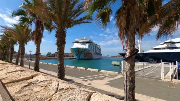 マラガ スパニン セプトナー 2023 スペインのマラガの港でクルーズライナー ノルウェーの休暇 2023 — ストック動画