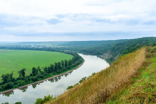 德涅斯特河全景 风景与峡谷 森林和河流在前面 德涅斯特河 乌克兰 — 图库照片