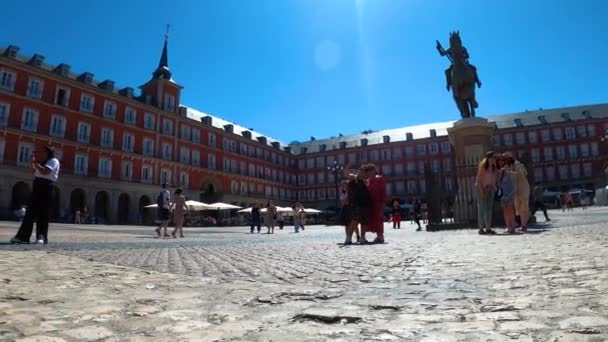 Madrid Espanha Julho 2023 Plaza Mayor Grande Espaço Público Coração — Vídeo de Stock