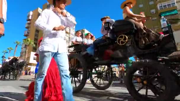 Торремолинос Испания Сентября 2023 Года Пилигримы Традиционного Фестиваля Romeria San — стоковое видео