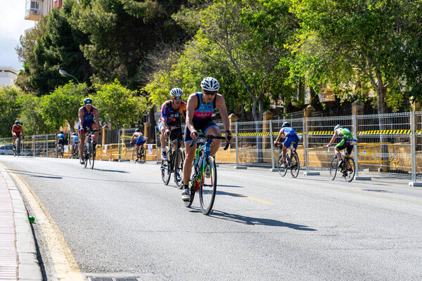 BENALMADENA, SPAIN - MAY 13, 2023: Cycling races on Costa del sol streets in Benalmadena, Spain on May 13, 2023