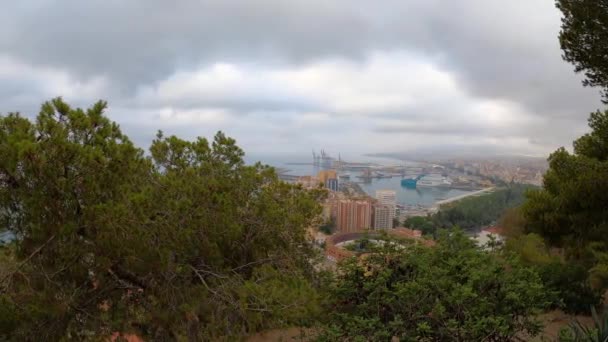 Malaga Hiszpania Lipiec 2023 Panoramiczny Widok Lotu Ptaka Malagę Pochmurny — Wideo stockowe
