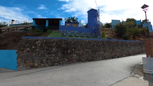 Juzcar Španělsko Října 2023 Návštěva Modré Šmoulí Vesnice Juzcaru Španělsku — Stock video