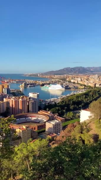 Malaga España Septiembre 2023 Vista Aérea Panorámica Málaga Día Nublado — Vídeo de stock