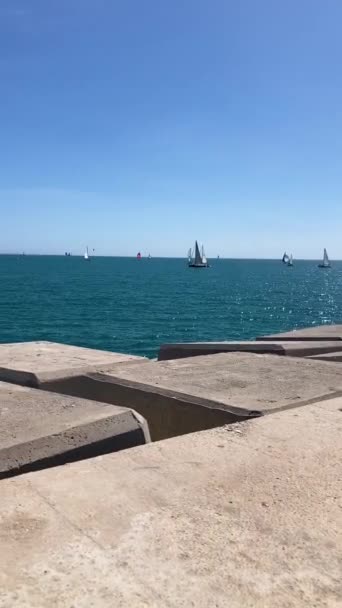 Malaga Spagna Settembre 2023 Barche Mare Fronte Alla Spiaggia Malageta — Video Stock