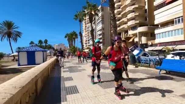 Malaga Spanya Eylül 2023 Malaga Spanya Daki Malageta Plajında Patenler — Stok video