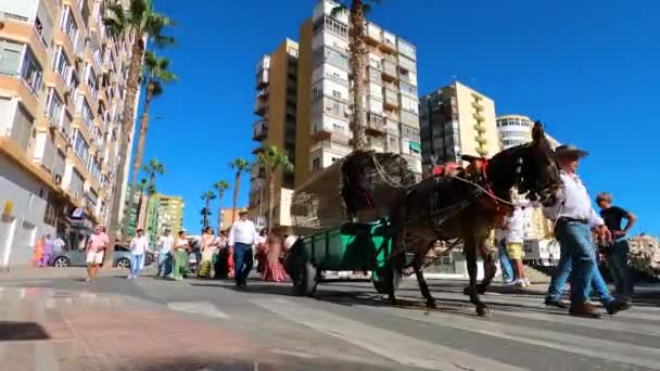 Torremolinos Spanien September 2023 Pilgrimer Den Traditionella Romerian San Miguel — Stockvideo