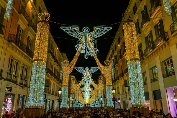 stock image MALAGA, SPAIN - December 3, 2022: Christmas decorations on Marqus de Larios street in Malaga, Spain on December 3, 2022