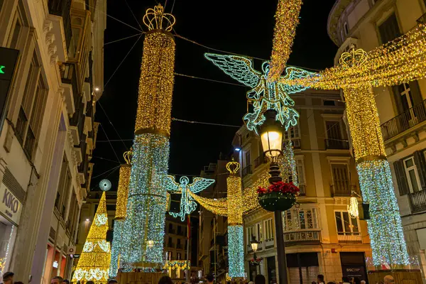 stock image MALAGA, SPAIN - December 23, 2022: Christmas decorations on city center in Malaga, Spain on December 23, 2022