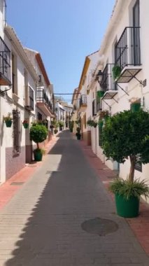 ESTEPONA, İspanya - 29 Temmuz 2023 'te İspanya' nın Estepona kentinde güneşli bir yaz gününde şehir merkezinde yürüyüş