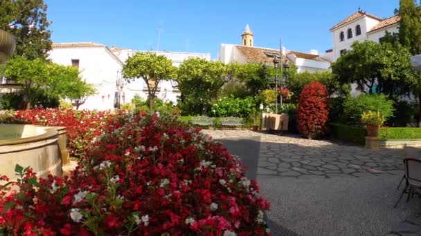 Estepona Hiszpania Lipiec 2023 Kwiatowy Plac Poranny Letni Dzień Esteponie — Wideo stockowe