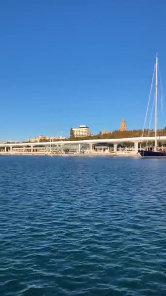 Malaga Spanien November 2023 Njuta Promenad Hamn Bland Båtar Och — Stockvideo