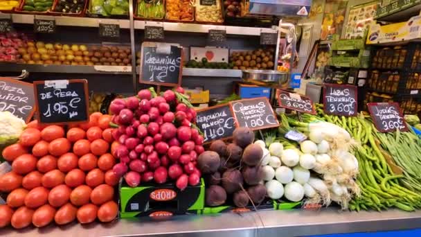 Malaga Espanha Novembro 2023 Juntando Diversidade Frutos Mar Frescos Carne — Vídeo de Stock