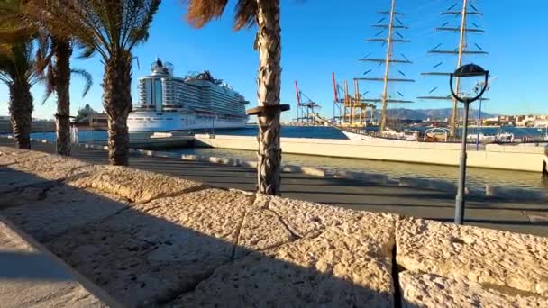 Malaga España Noviembre 2023 Vista Panorámica Del Puerto Málaga Día — Vídeo de stock