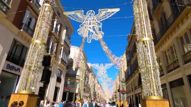 マラガ スパイニー 2023年11月22日 スペインのマラガにあるマルケス ラリオ通りのクリスマスの装飾 — ストック動画
