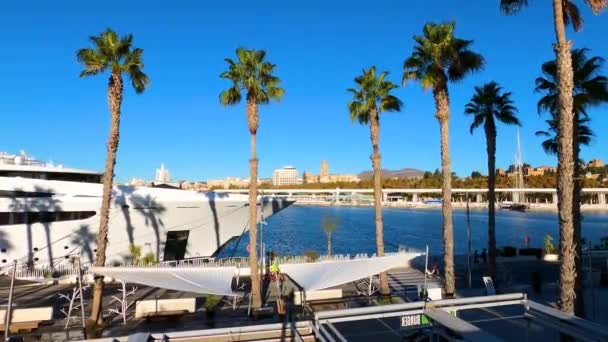 Malaga Spanien November 2023 Panoramaudsigt Malaga Havn Solrig Dag Morgenen – Stock-video