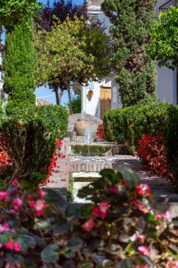 ESTEPONA, İspanya - 29 Temmuz 2023 'te İspanya' nın Estepona kentinde güneşli bir yaz gününde şehir merkezinde yürüyüş