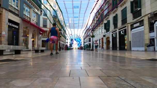 Malaga Spanien Augusti 2023 Morgonpromenad Larios Gata Malaga Spanien Den — Stockvideo