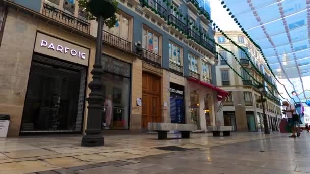 Malaga Spanien August 2023 Morgenspaziergang Auf Der Larios Straße Malaga — Stockvideo