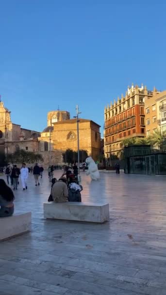 Valencia Espanha Fevereiro 2024 Plaza Virgen Town Square Arquitetura Espanhola — Vídeo de Stock