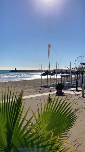 Benalmadena España Diciembre 2023 Fuente Salud Beach Surfistas Entrenando Sobre — Vídeo de stock