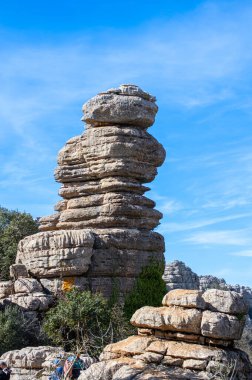 Torcal de Antequerra Ulusal Parkı 'nda yürüyüş, kireçtaşı kaya oluşumları ve Endülüs, Malaga, İspanya' da alışılmadık karst şekilleriyle tanınan.