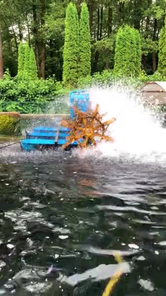 Roda Elétrica Oxigena Lagoa Peixes — Vídeo de Stock