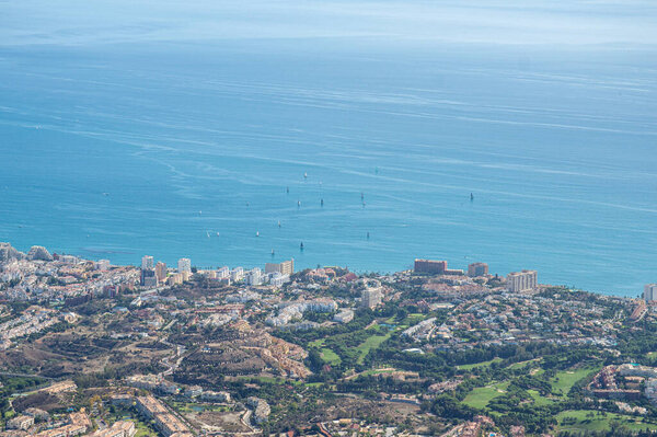 Panoramic view on Mediterranean sea and Benalmadena city, Andalusia, Malaga, Spain