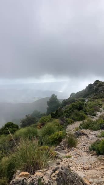 Panoramautsikt Från Vandringsled Till Maroma Topp Åskväder Dag Sierra Tejeda — Stockvideo